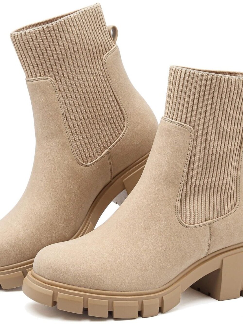 Women Platform Chelsea Boots Fashion Elastic Ankle Booties Lug Sole Chunky Block